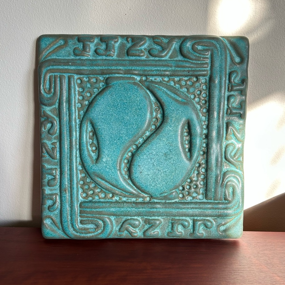 Kathy Triplett Signed Cherokee Inspired Stoneware “Two Pitchers” Ceramic Tile!